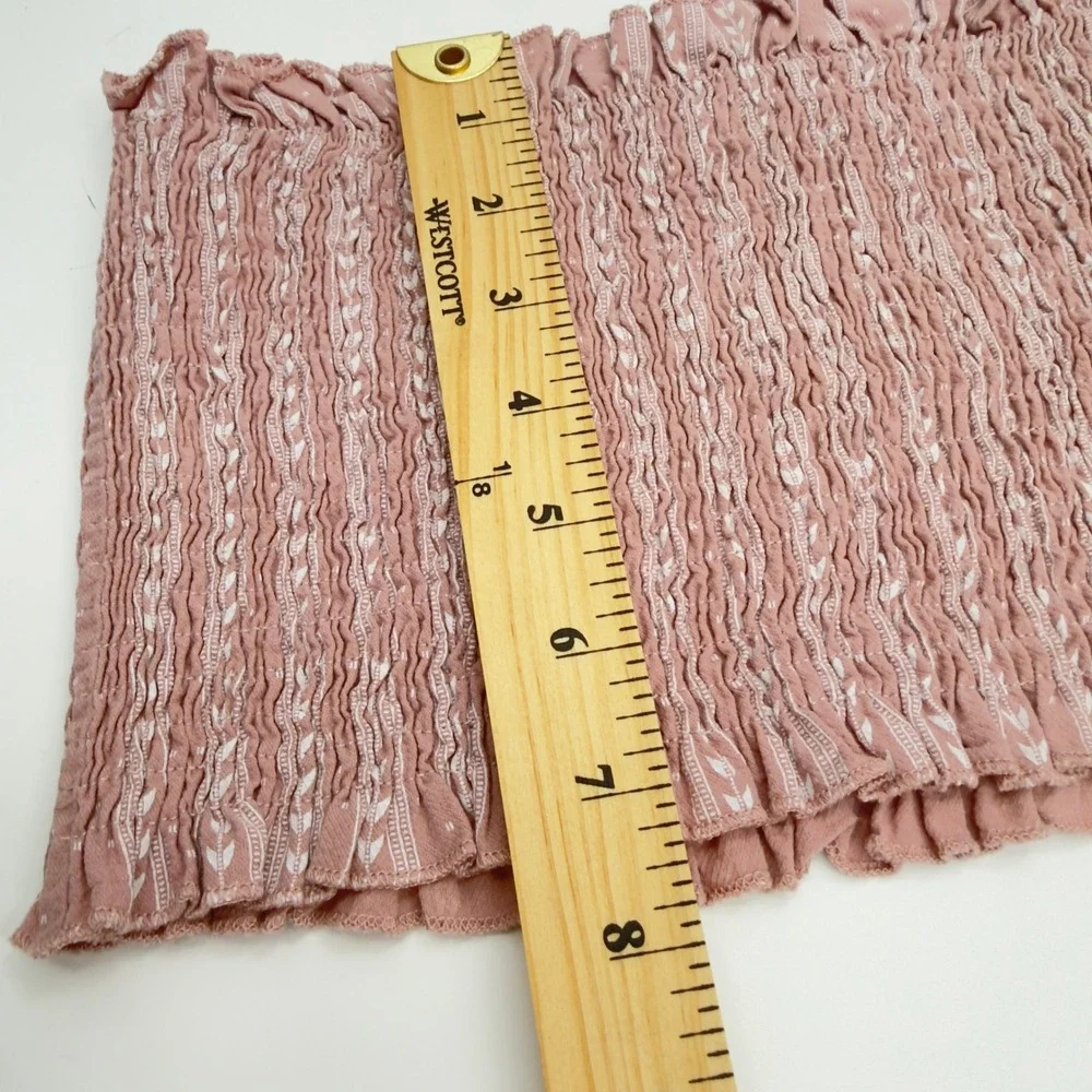 Mable Smocked Tube Top Ruffle Hem Stretch Crop Boho Pink M Coquette Coachella - Picture 4 of 7